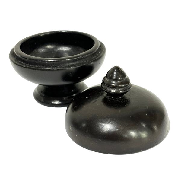 Turned Wood Wooden container dark finish miniature trinket ring collectible box - Picture 2 of 8